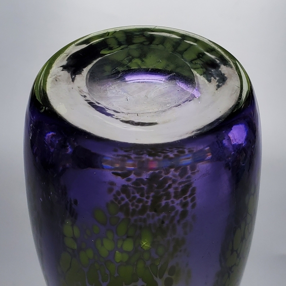 Vntg Murano Style Art Glass 7 1/2" Lime Green Clear Indigo Purple Vase - Picture 4 of 13
